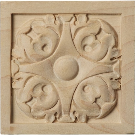 Ekena Millwork 3"W x 3"H x 5/8"P Small Leaf Square Rosette, Cherry ROS03X03X00LFCH